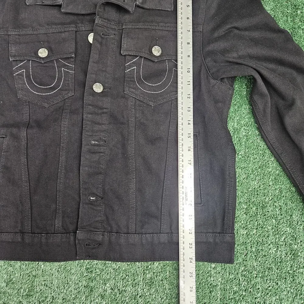 New True Religion Jacket Mens Medium Black Denim Jean Trucker Slim